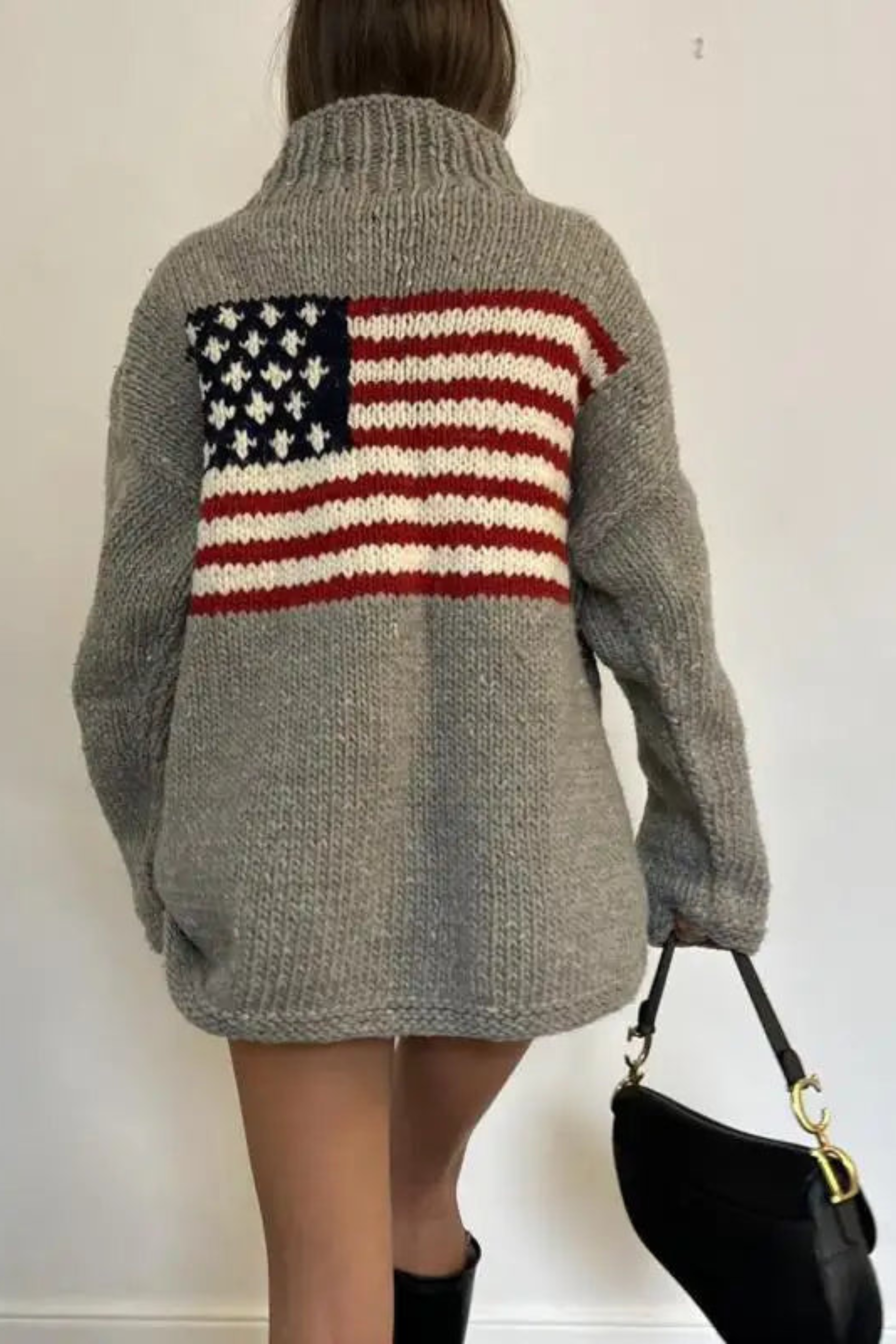 Women's American Flag Oversized Turtleneck Sweater