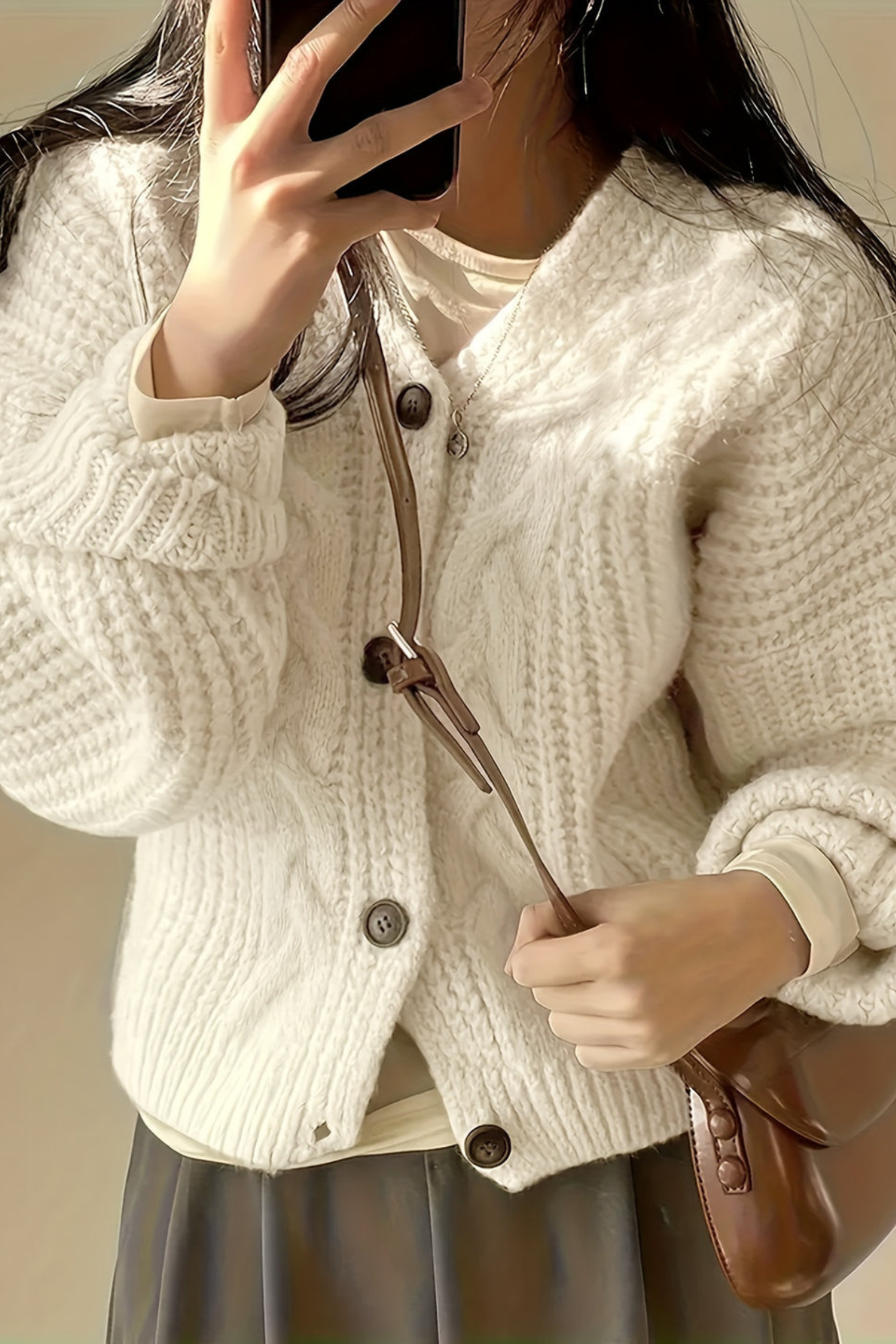 Women's Button Front Cable Cardigan