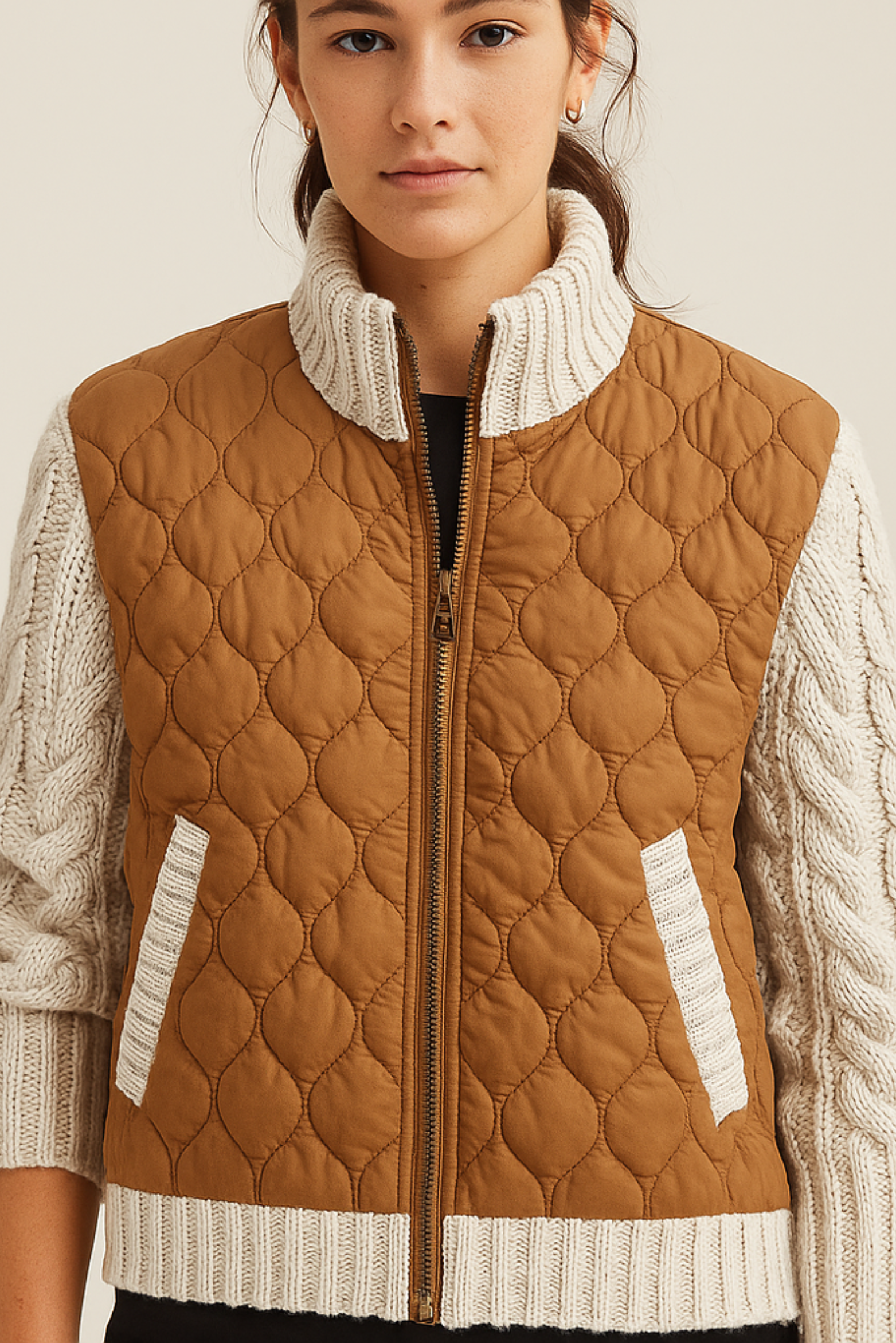 Women's Cable Sleeve Quilted Jacket