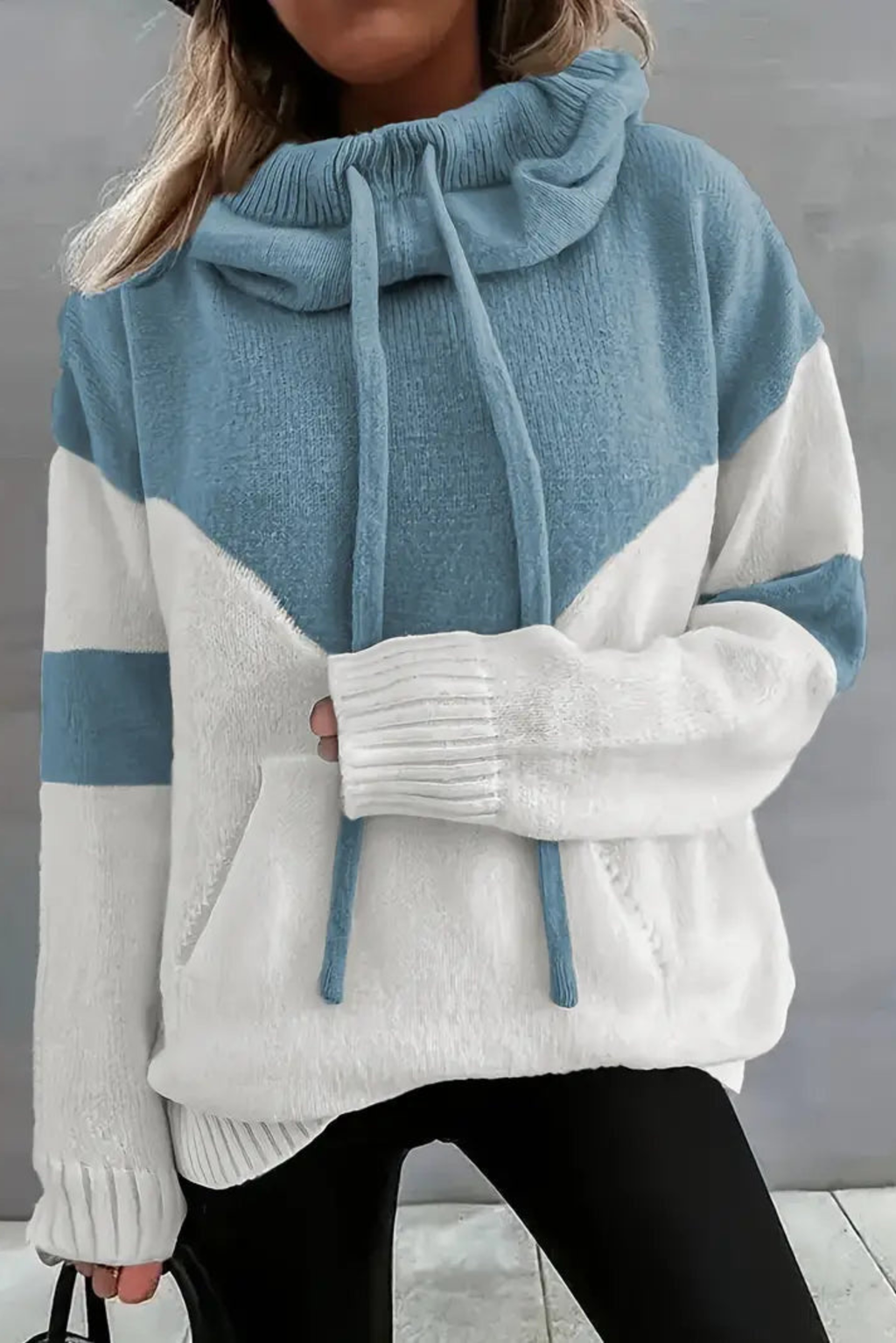 Women's Cowl Neck Colorblock Knit Hoodie