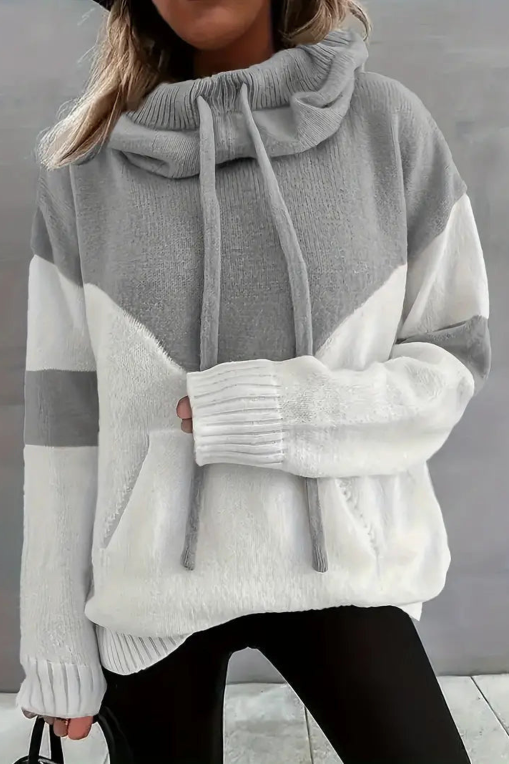 Women's Cowl Neck Colorblock Knit Hoodie