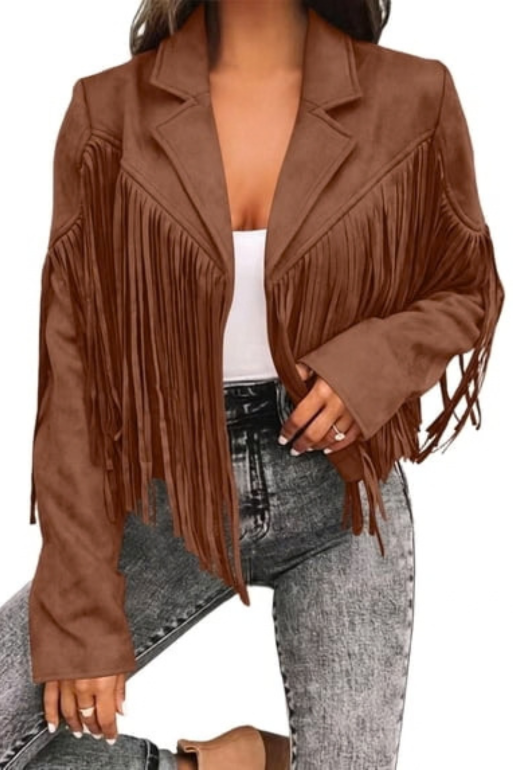 Cropped Fringe Casual Jacket