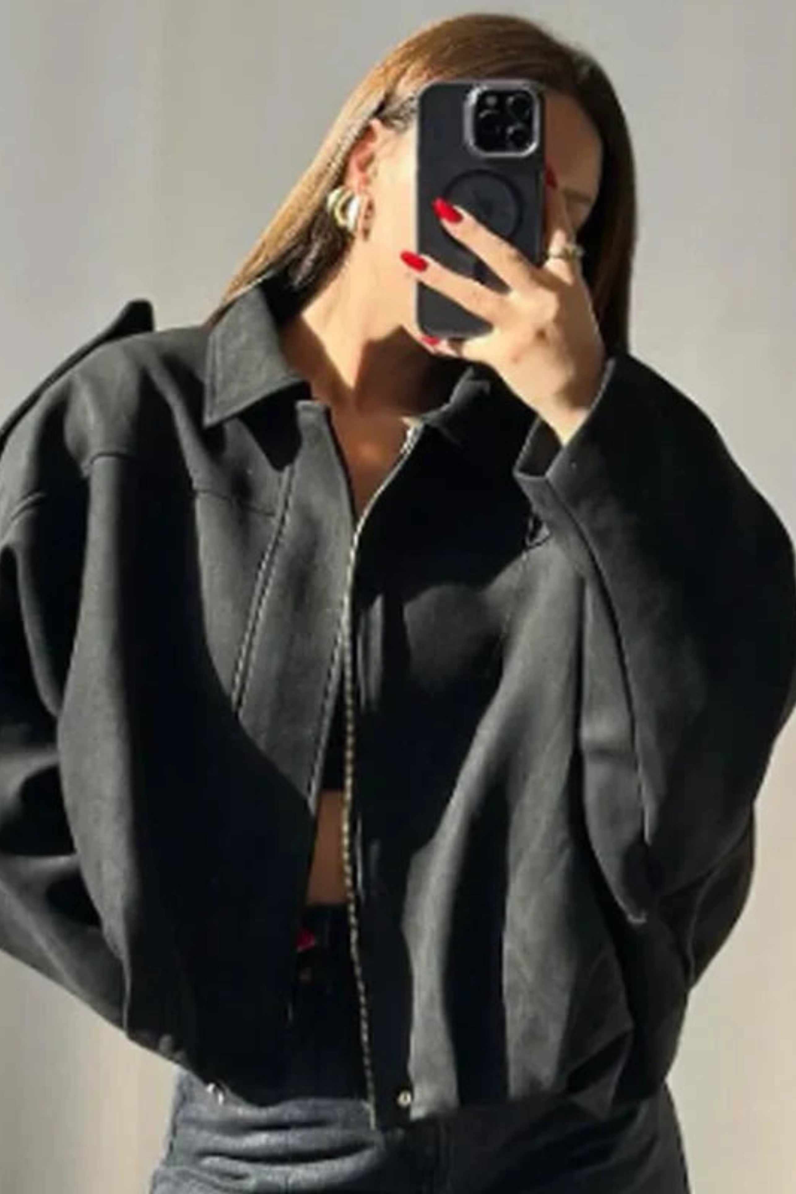 Women's Cropped Oversized Bomber Jacket