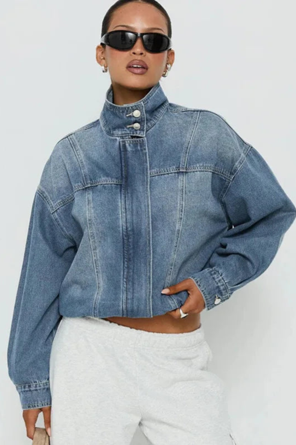 Women's Cropped Washed Denim Jacket