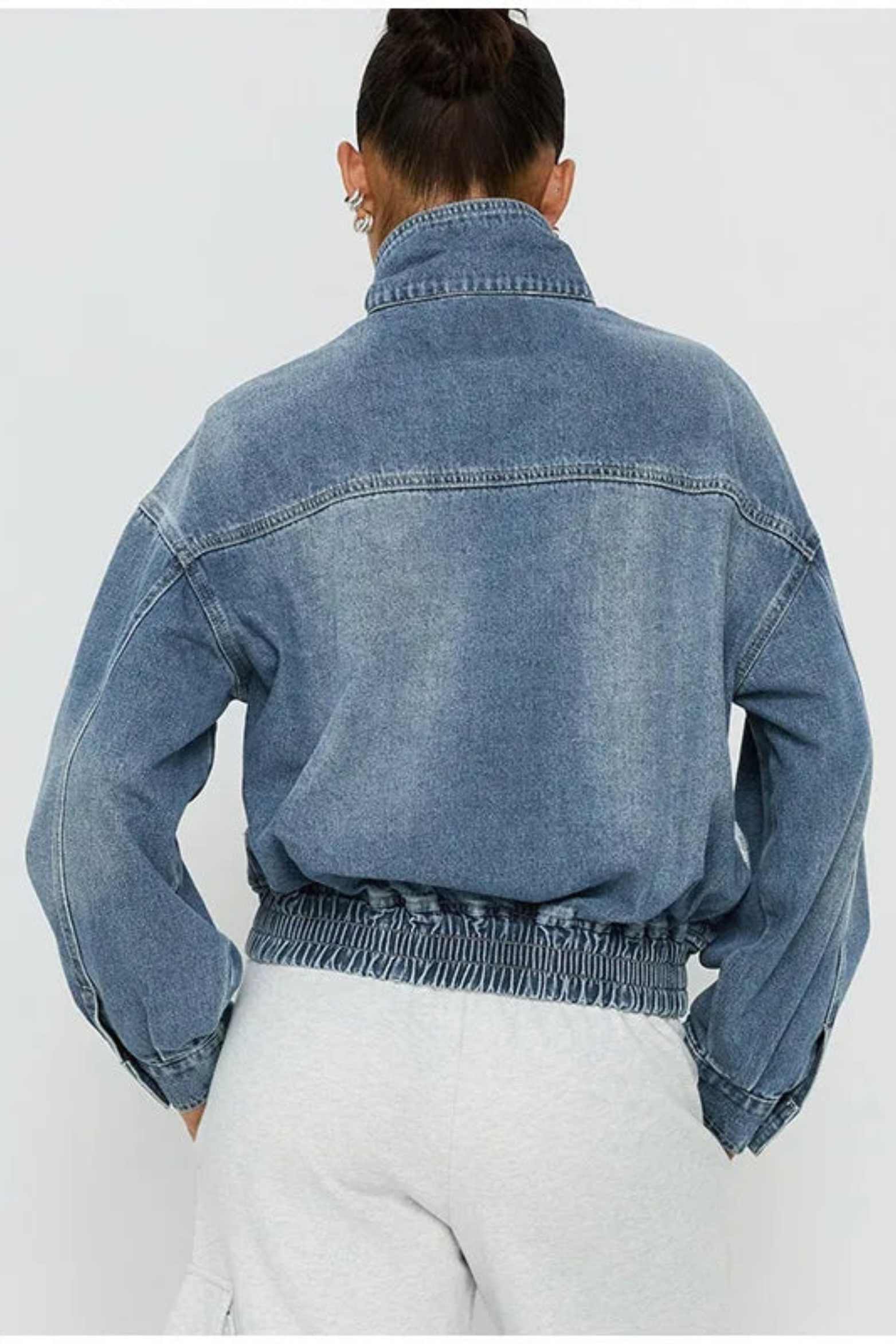Women's Cropped Washed Denim Jacket