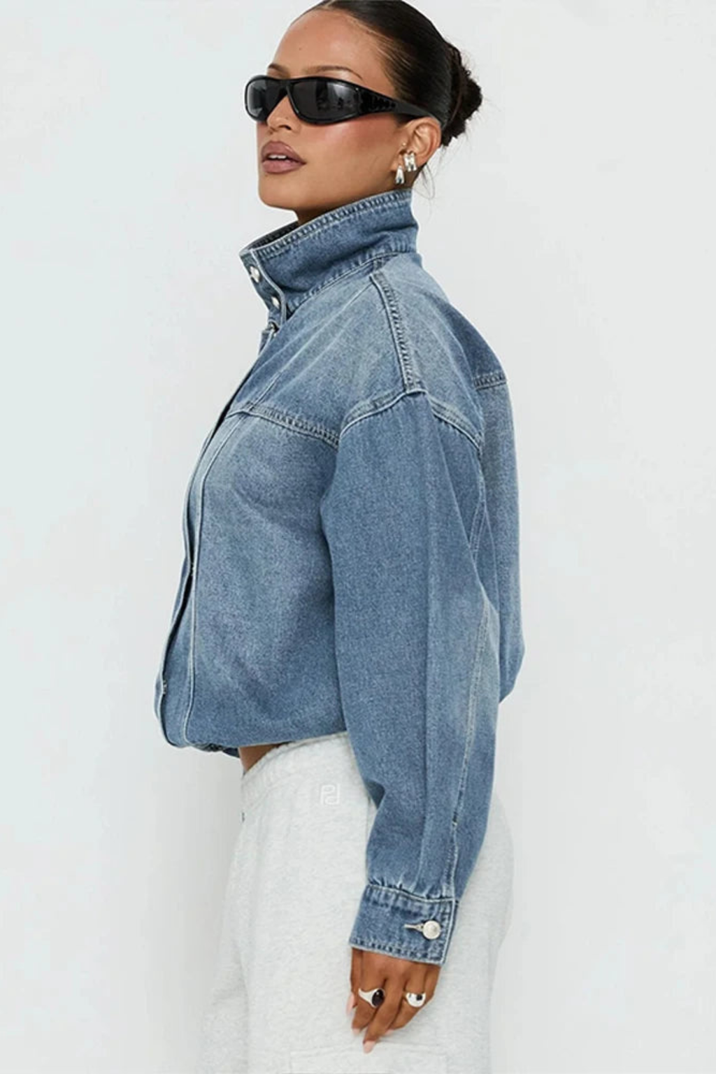 Women's Cropped Washed Denim Jacket