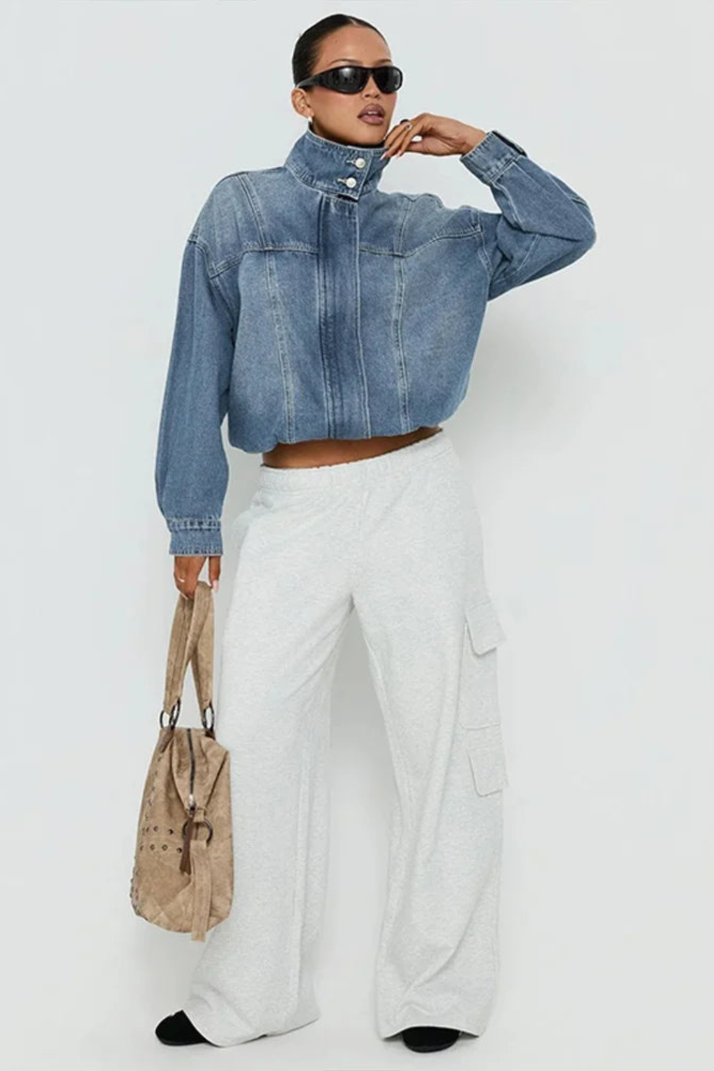 Women's Cropped Washed Denim Jacket