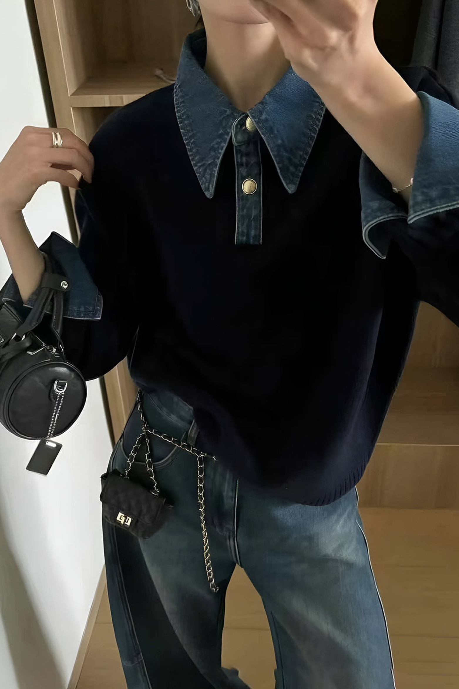 Women's Denim Collar Knit Polo Sweater