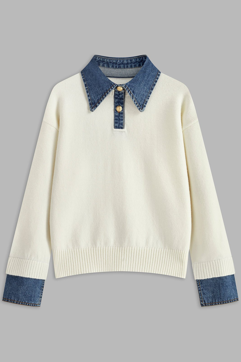 Women's Denim Collar Knit Polo Sweater