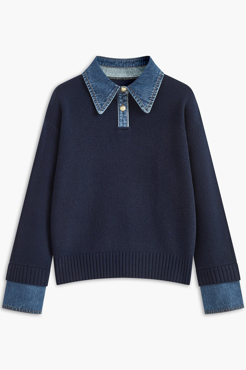 Women's Denim Collar Knit Polo Sweater