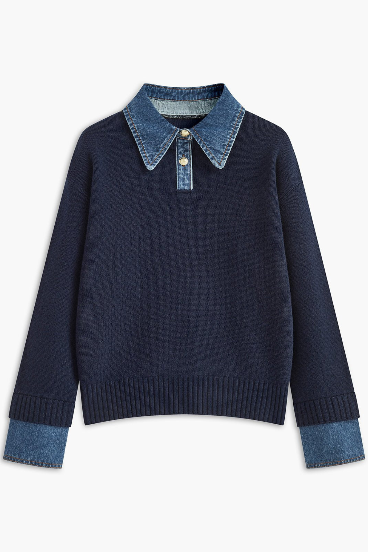 Women's Denim Collar Knit Polo Sweater