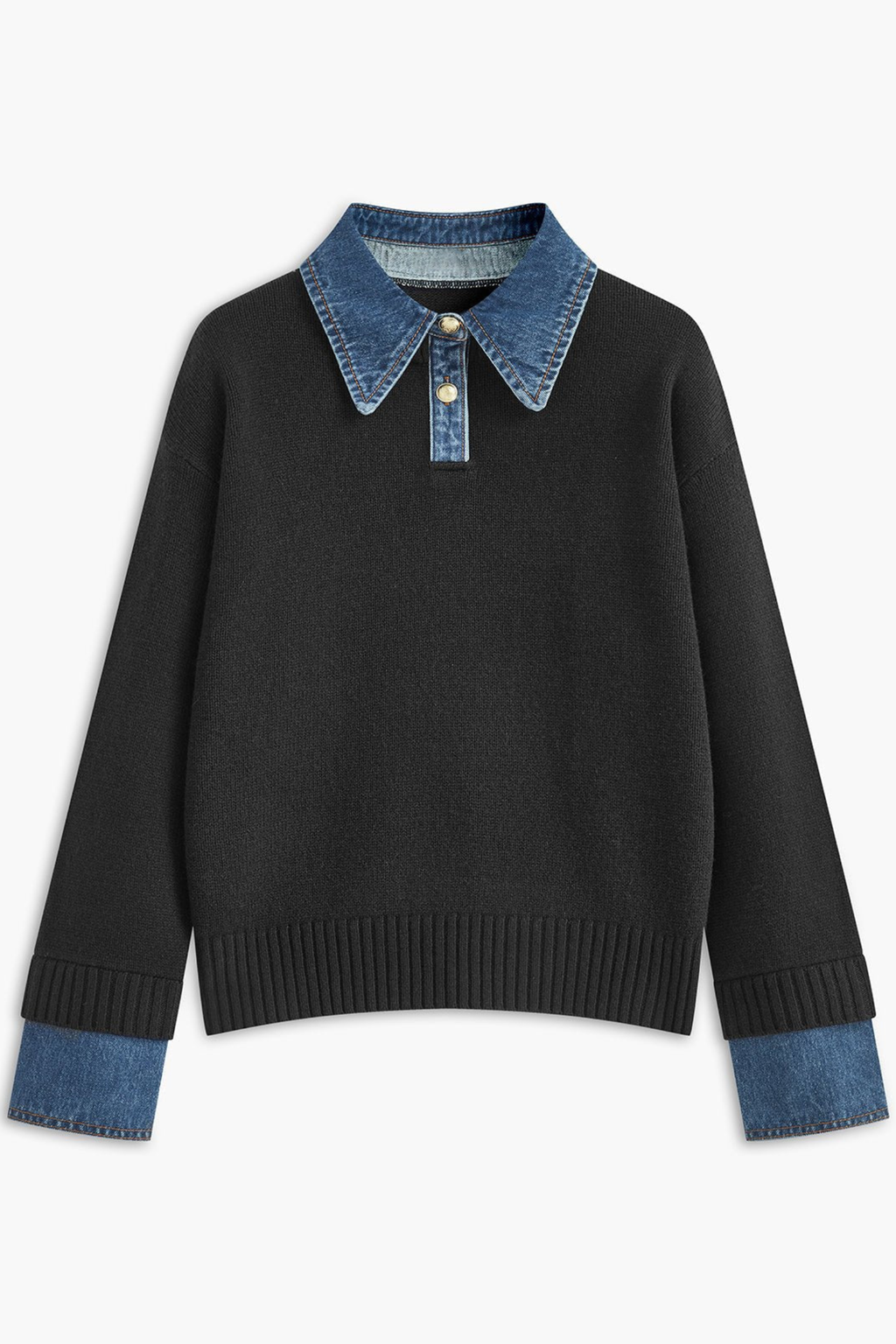 Women's Denim Collar Knit Polo Sweater