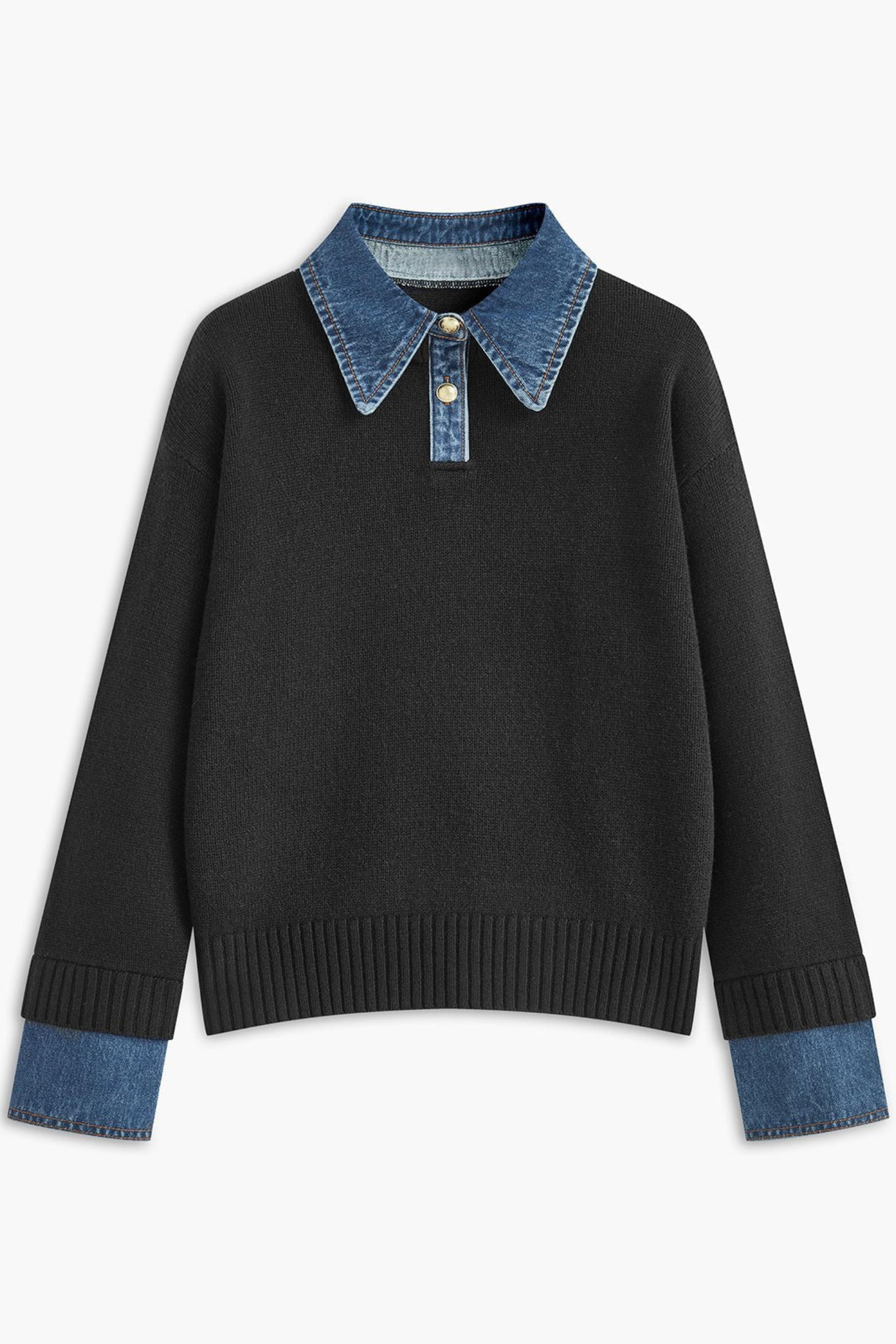 Women's Denim Collar Knit Polo Sweater