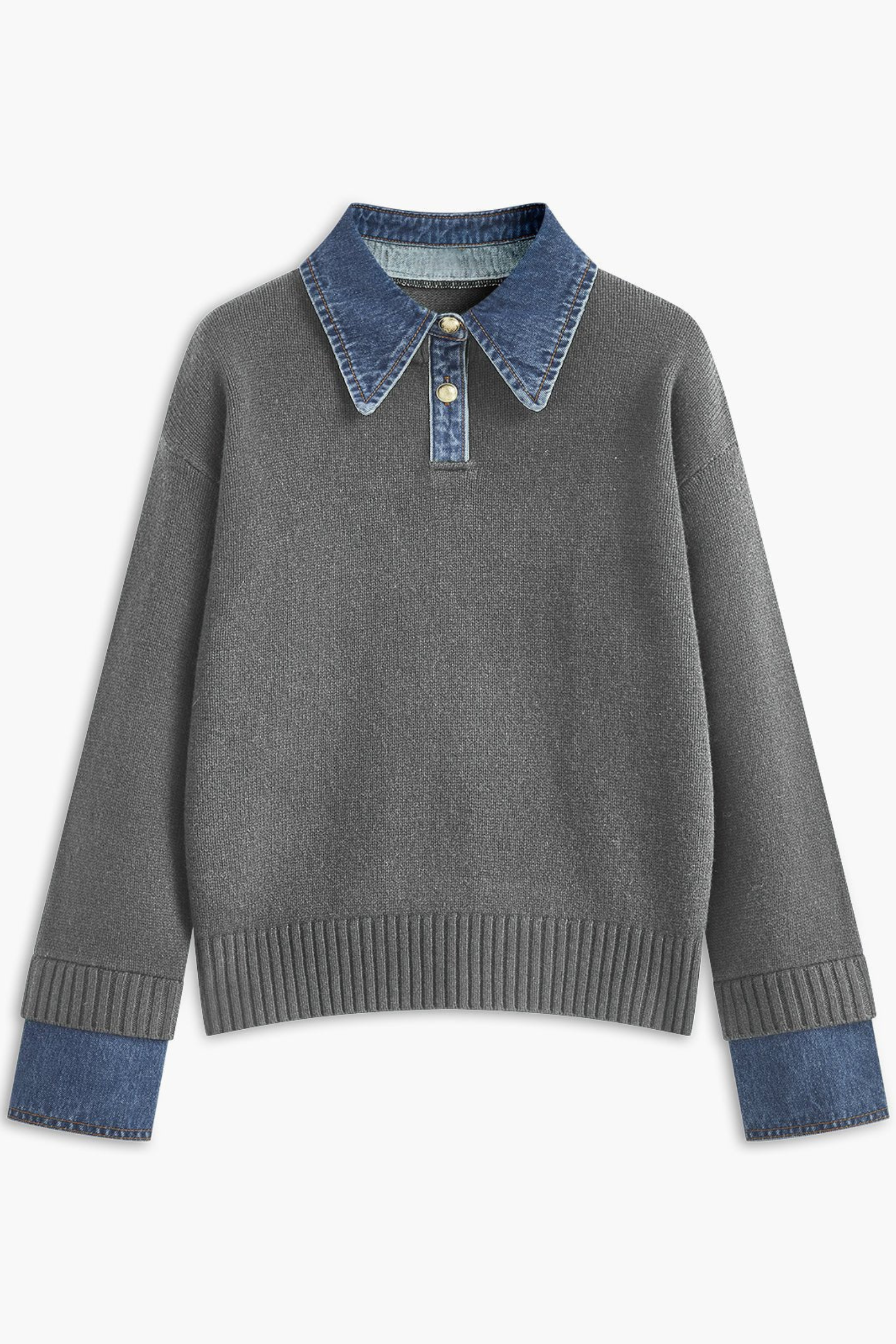Women's Denim Collar Knit Polo Sweater