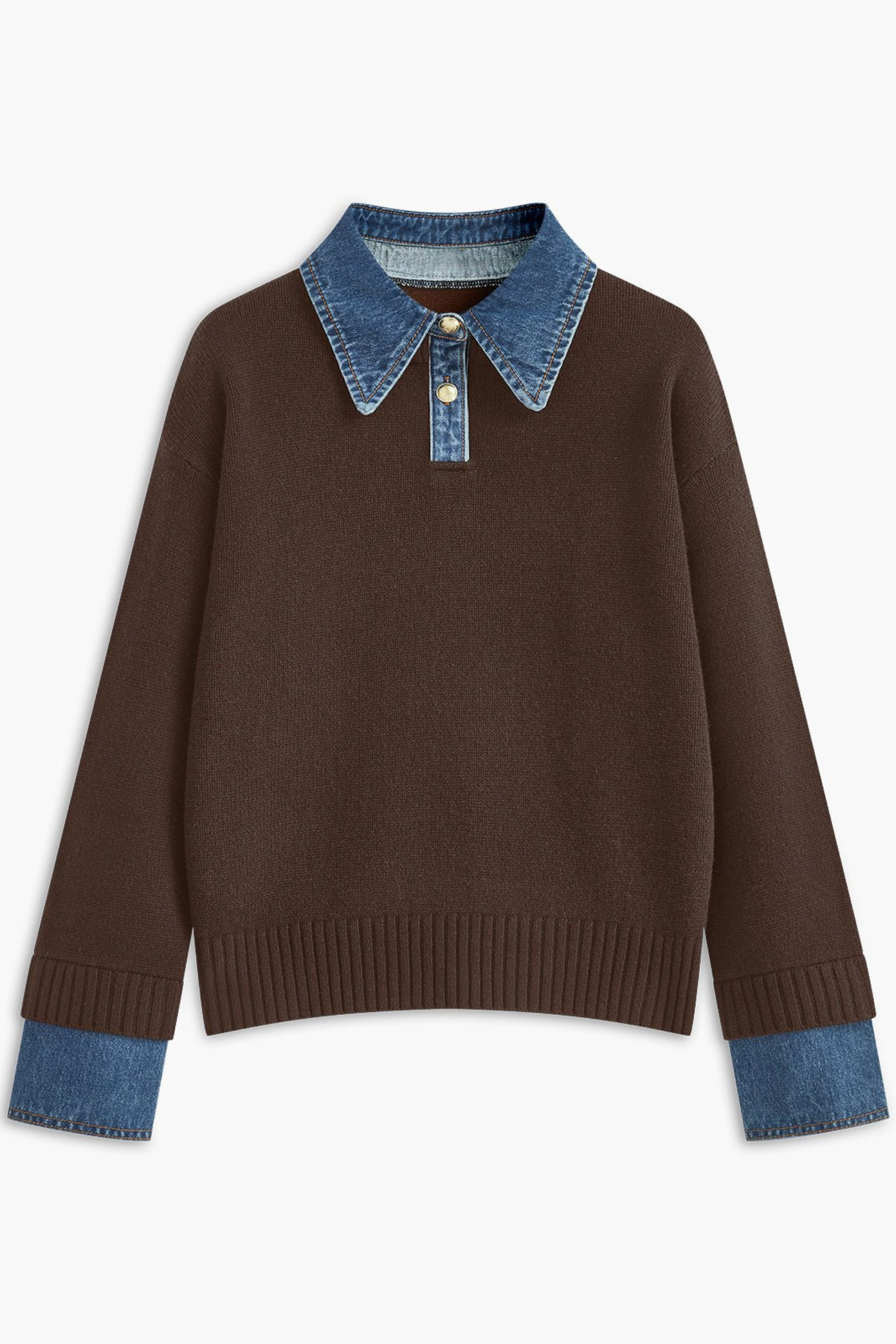 Women's Denim Collar Knit Polo Sweater