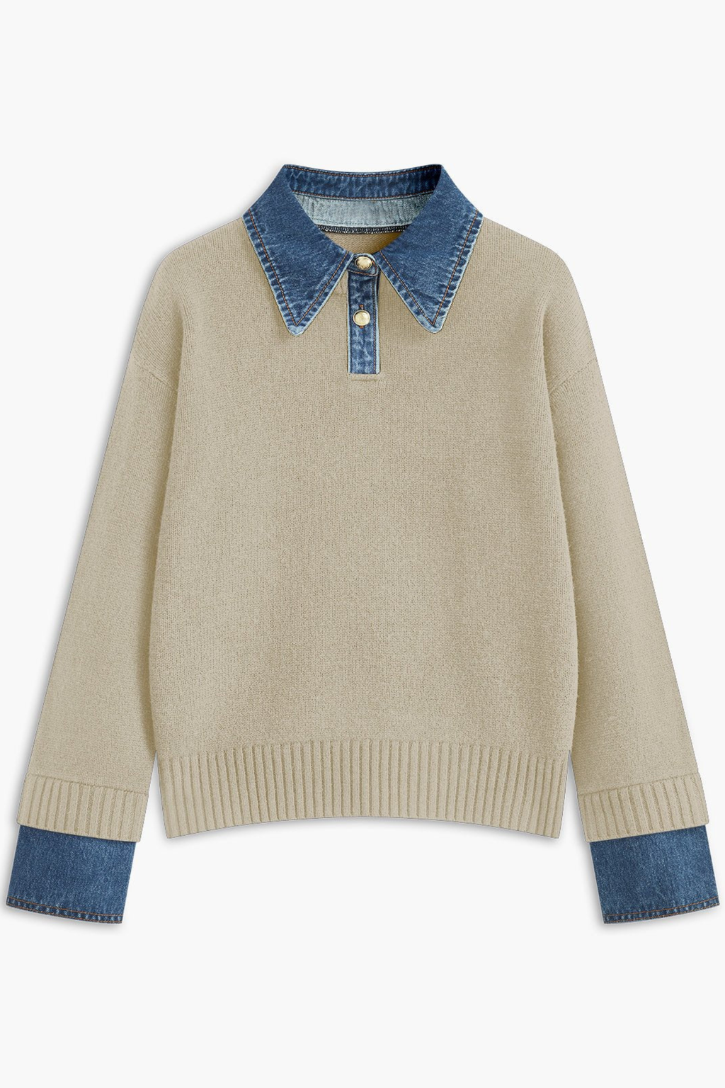 Women's Denim Collar Knit Polo Sweater