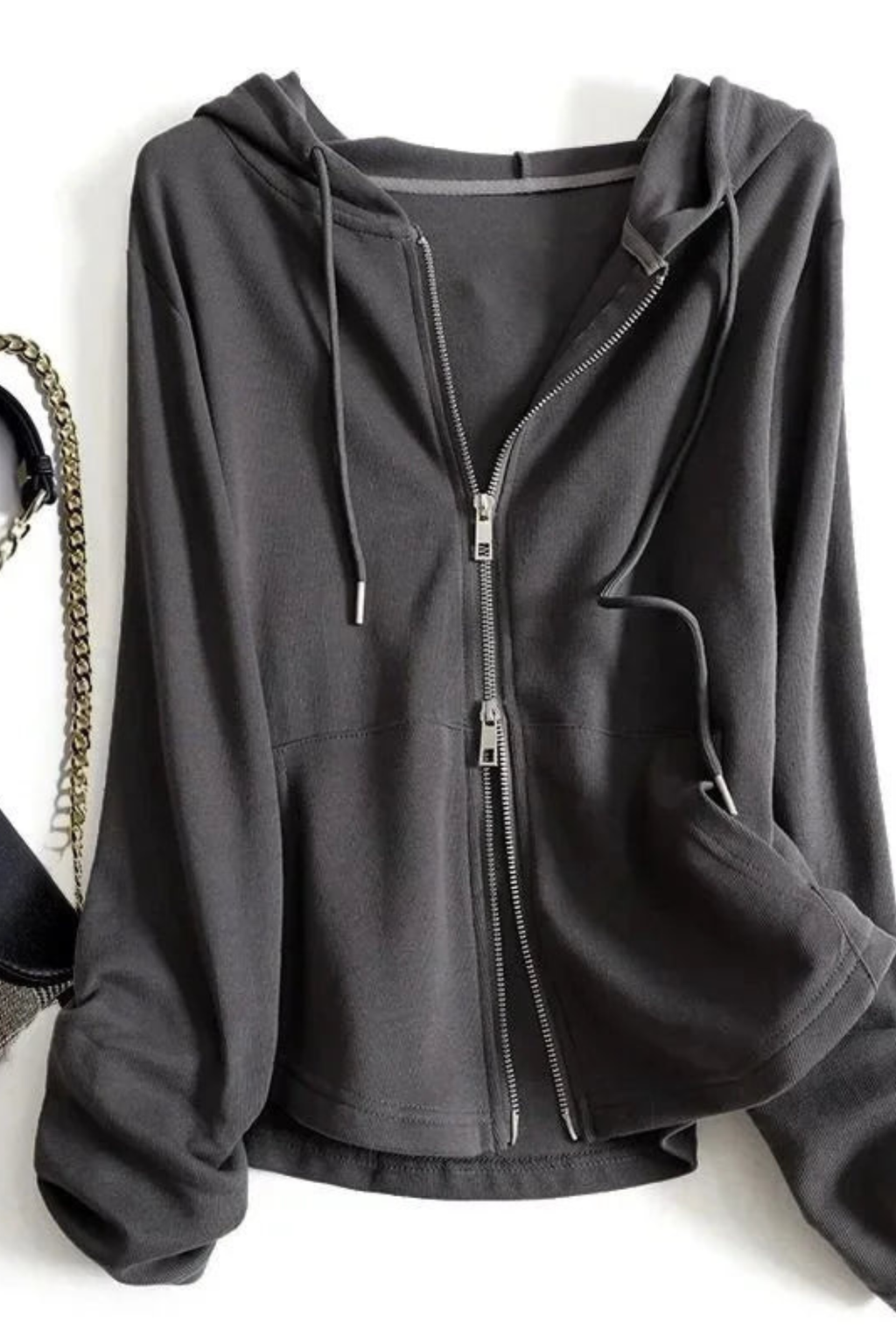 Women's Drawstring Zip Hoodie Jacket