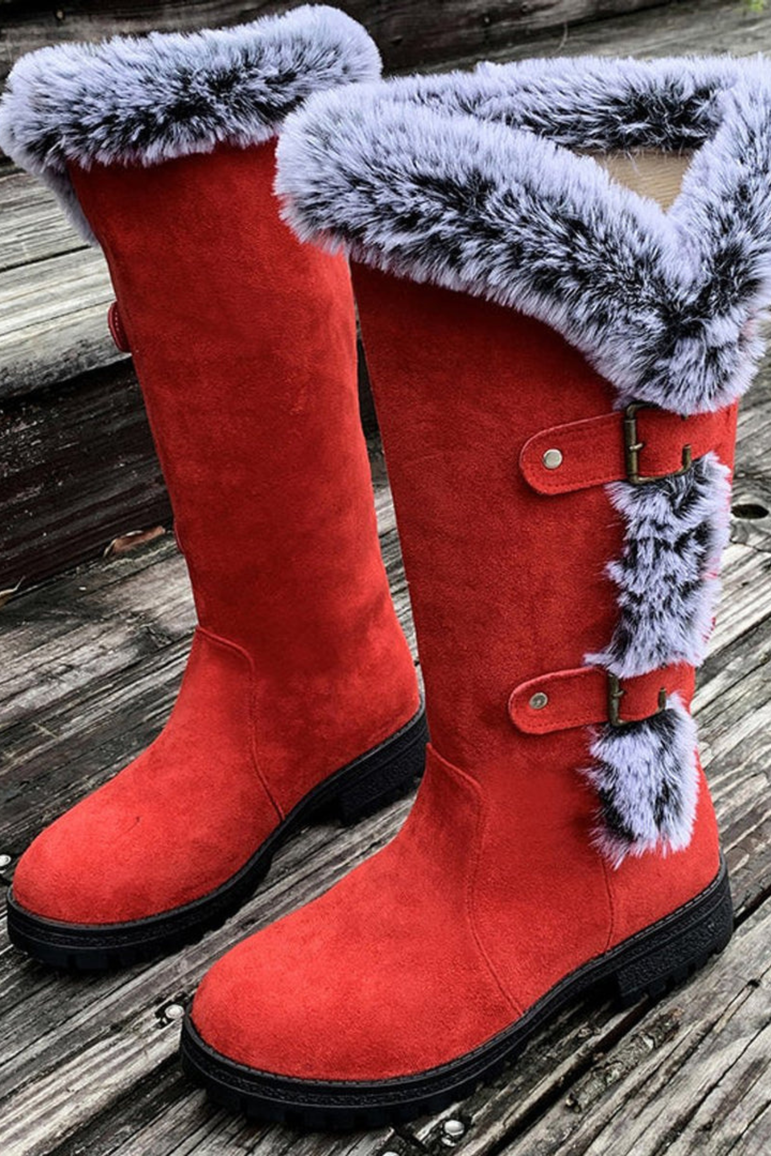 Women's Faux Suede Fur Trim Knee High Boots