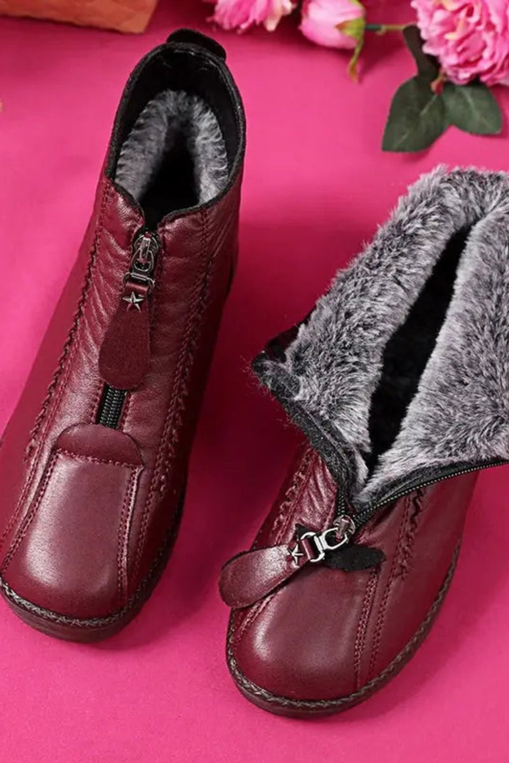 Women's Fleece Lined Leather Ankle Boots