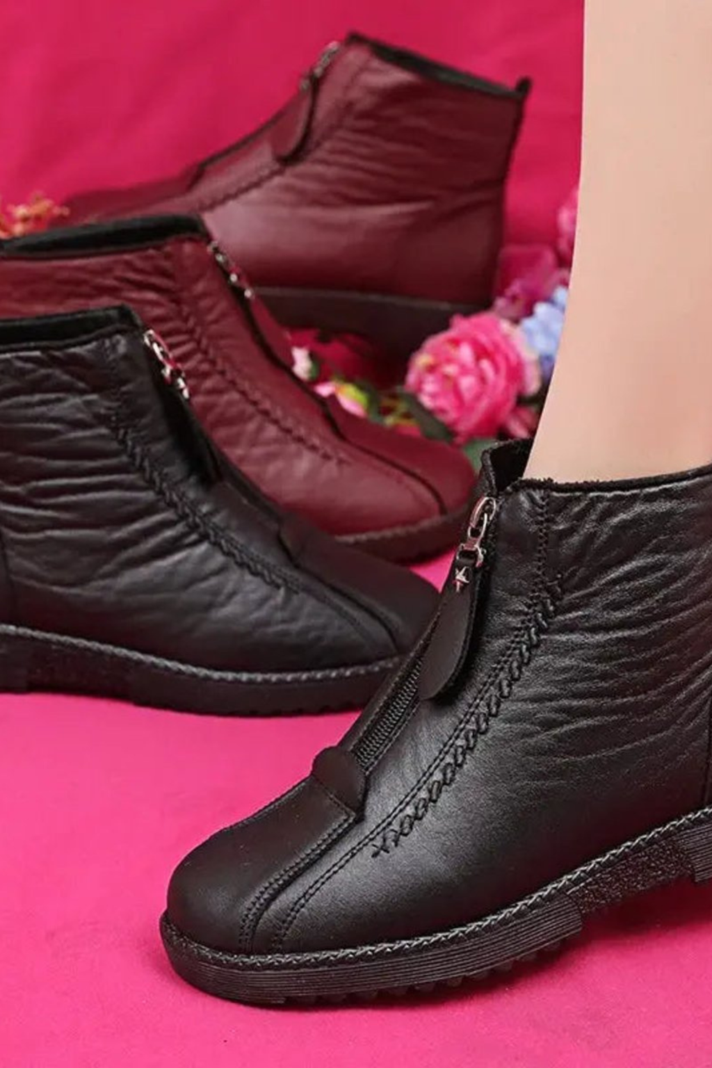 Women's Fleece Lined Leather Ankle Boots