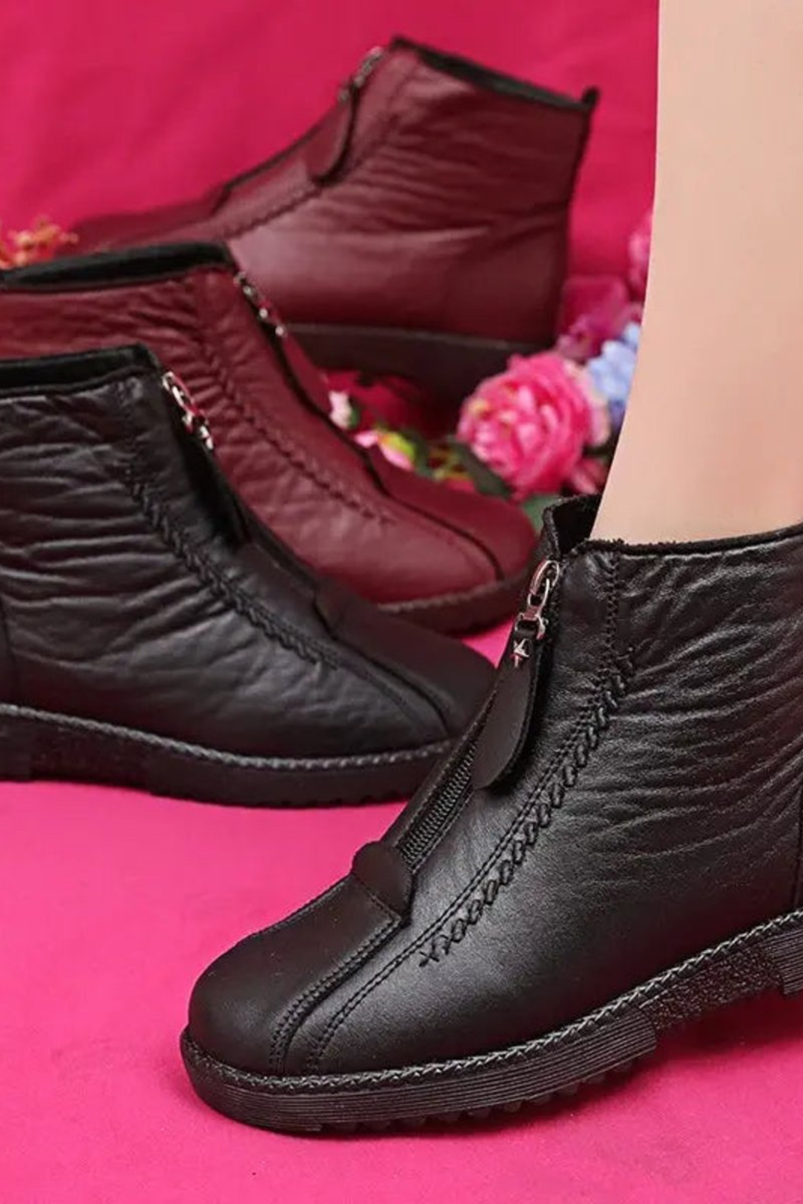 Women's Fleece Lined Leather Ankle Boots