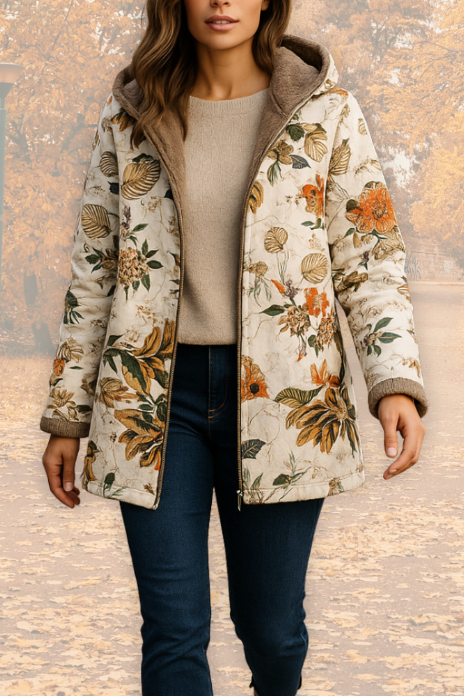 Women's Floral Hooded Winter Jacket