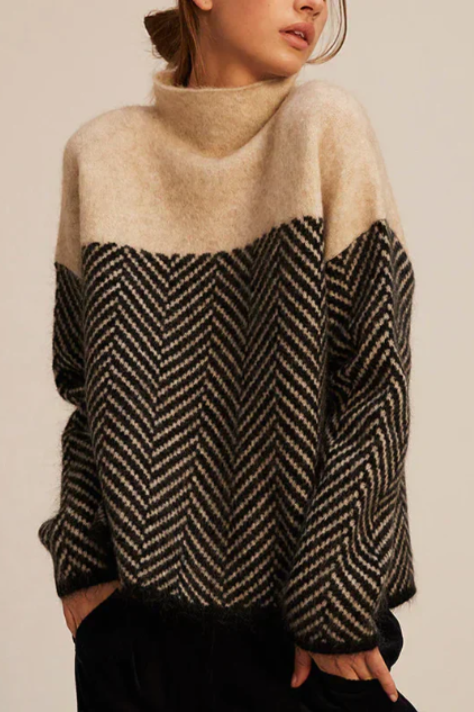 Women's Herringbone Mock Neck Sweater