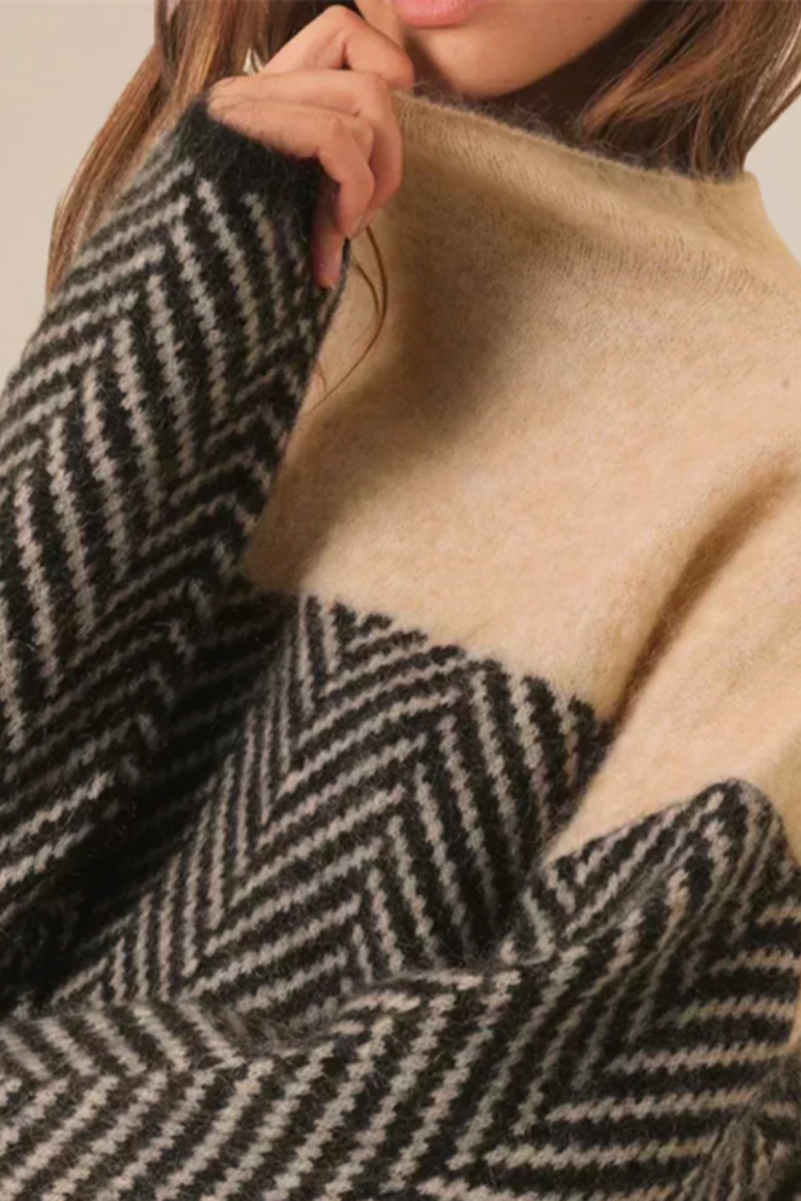 Women's Herringbone Mock Neck Sweater