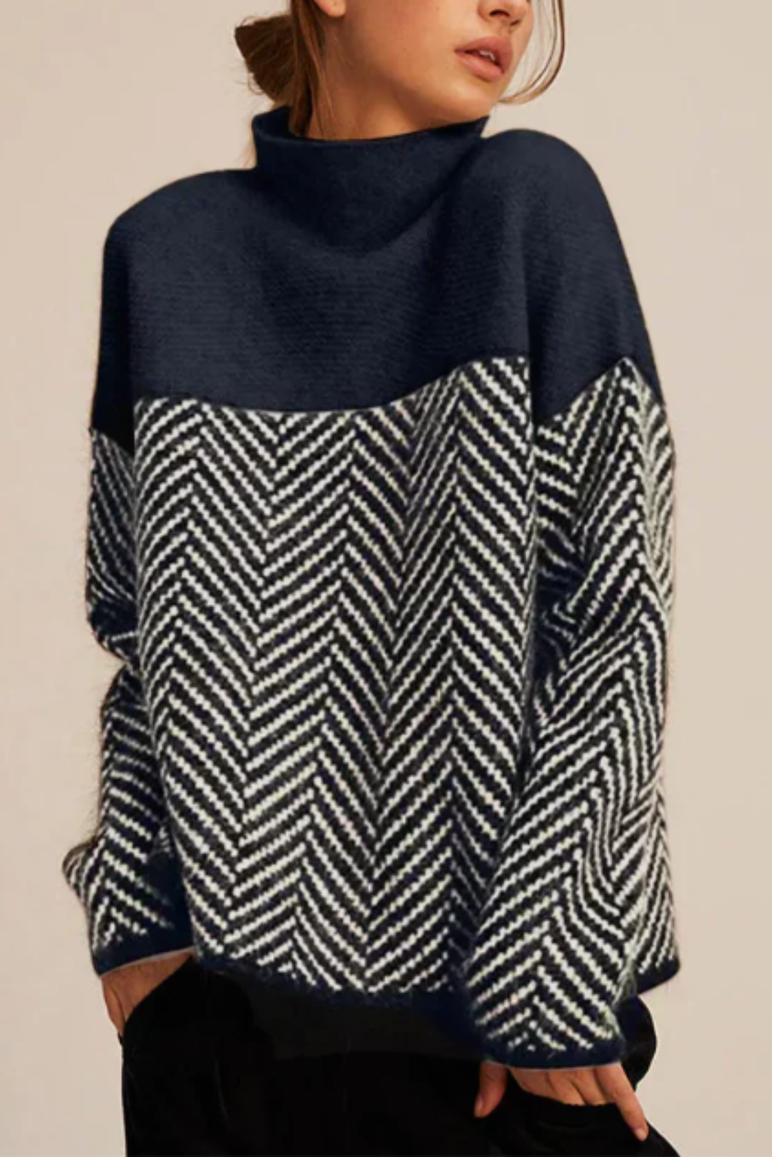 Women's Herringbone Mock Neck Sweater