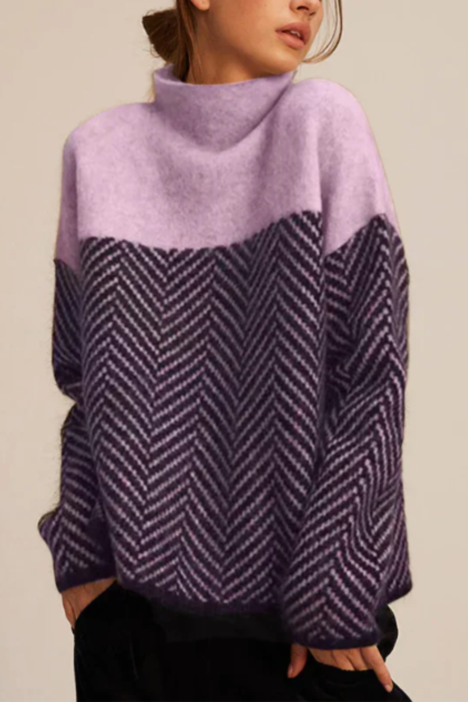 Women's Herringbone Mock Neck Sweater