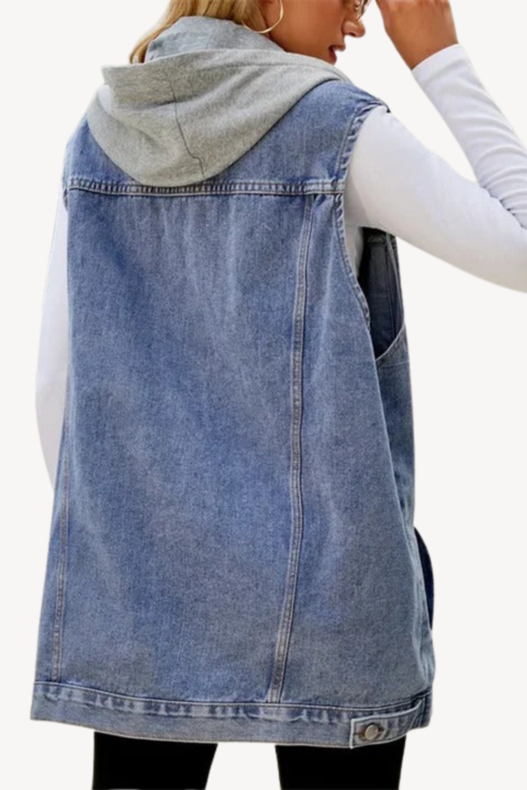 Women's Hooded Denim Button Vest