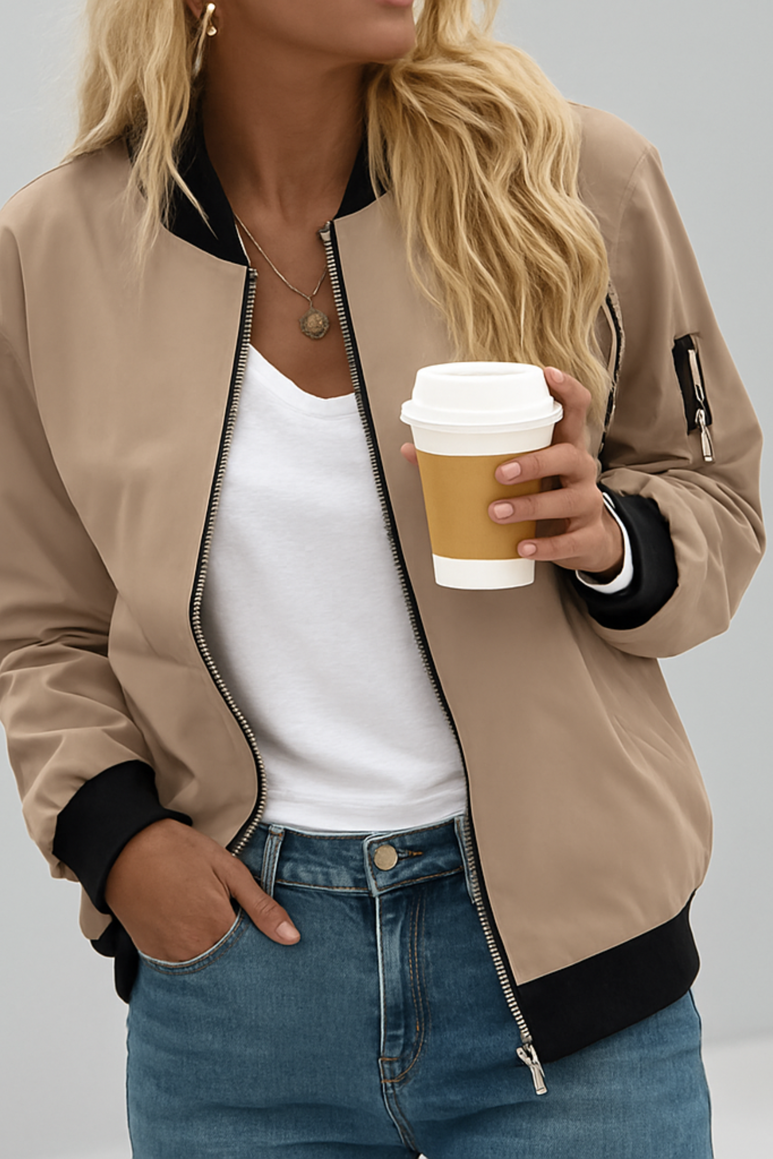 Women's Lightweight Floral Zip Bomber Jacket