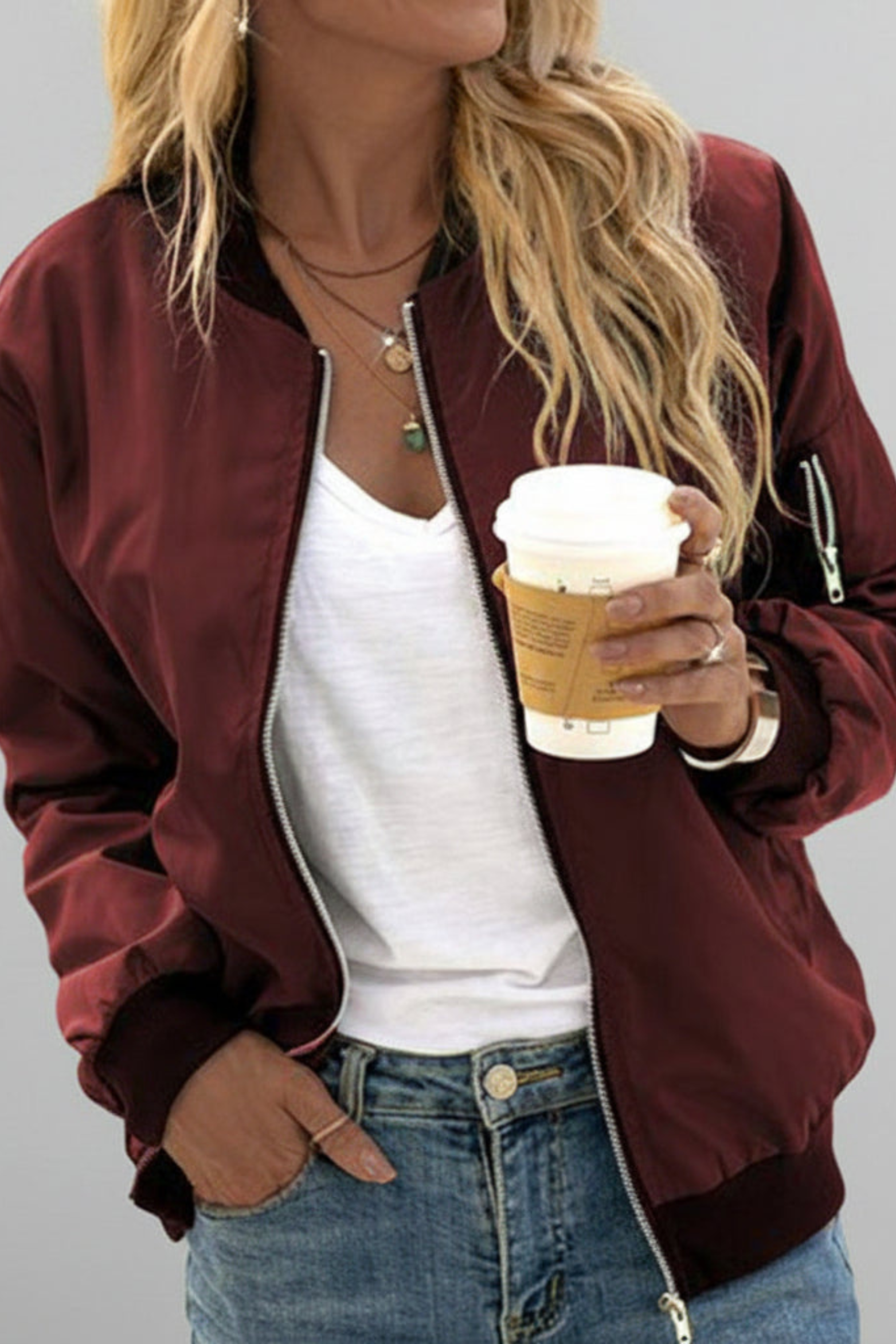 Women's Lightweight Floral Zip Bomber Jacket