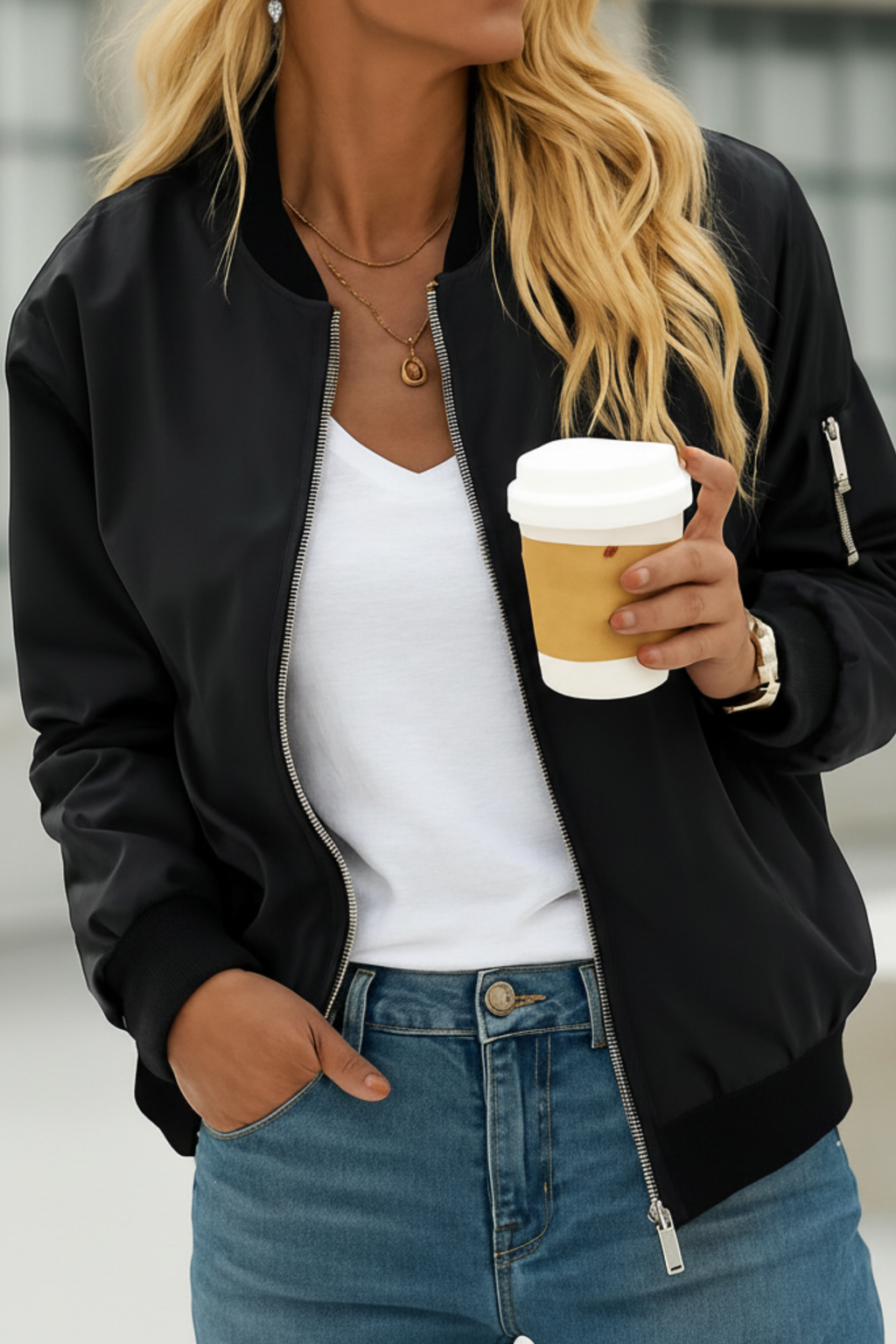 Women's Lightweight Floral Zip Bomber Jacket