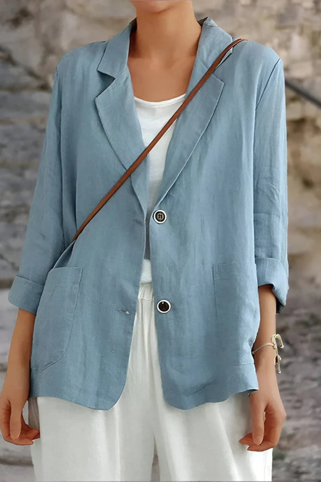 Women's Linen Blend Two Button Vest Blazer