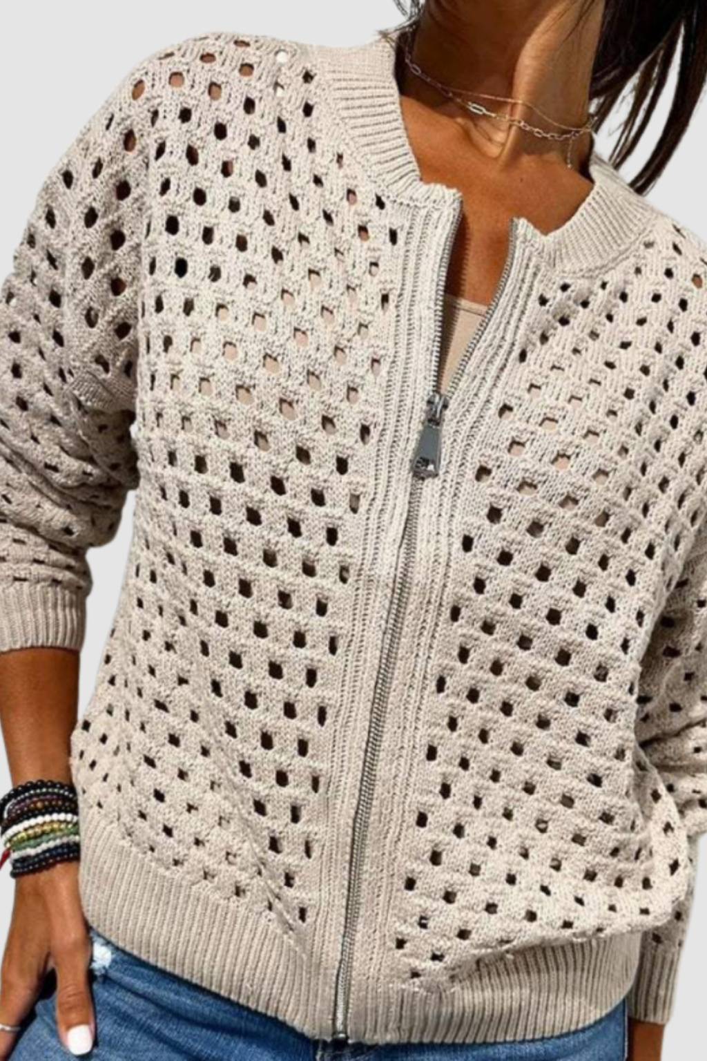 Women's Open Knit Zip Cardigan