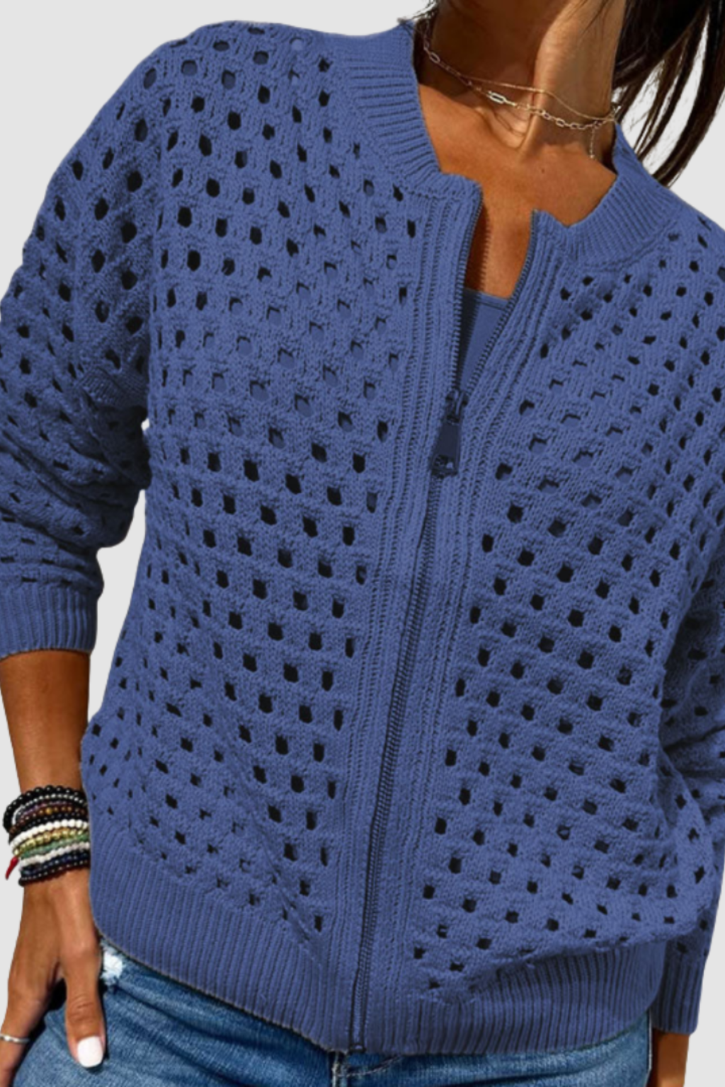 Women's Open Knit Zip Cardigan
