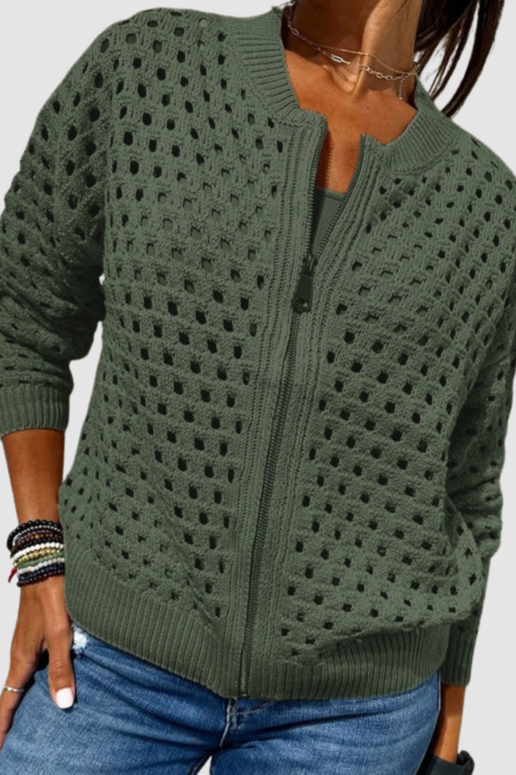 Women's Open Knit Zip Cardigan