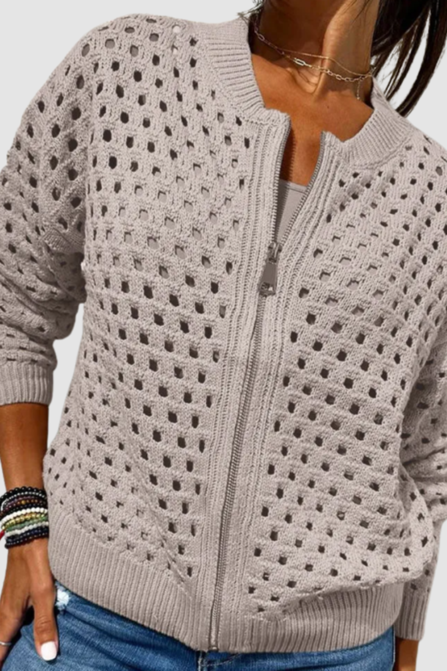 Women's Open Knit Zip Cardigan