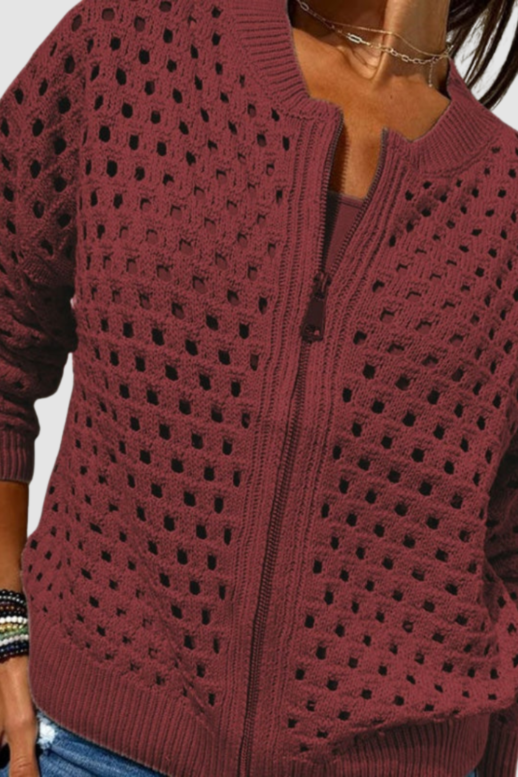 Women's Open Knit Zip Cardigan