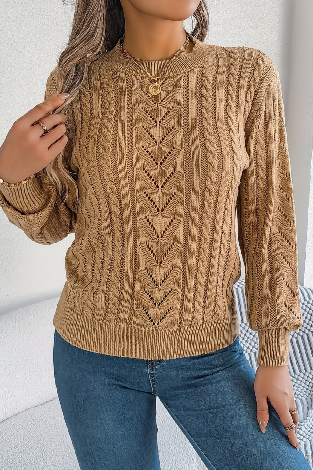 Women's Openwork Cable Knit Sweater