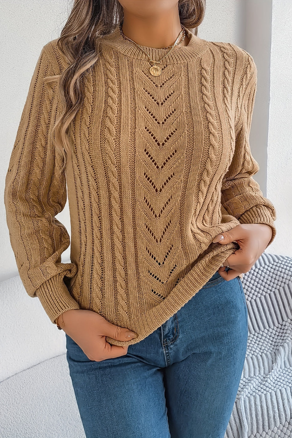Women's Openwork Cable Knit Sweater
