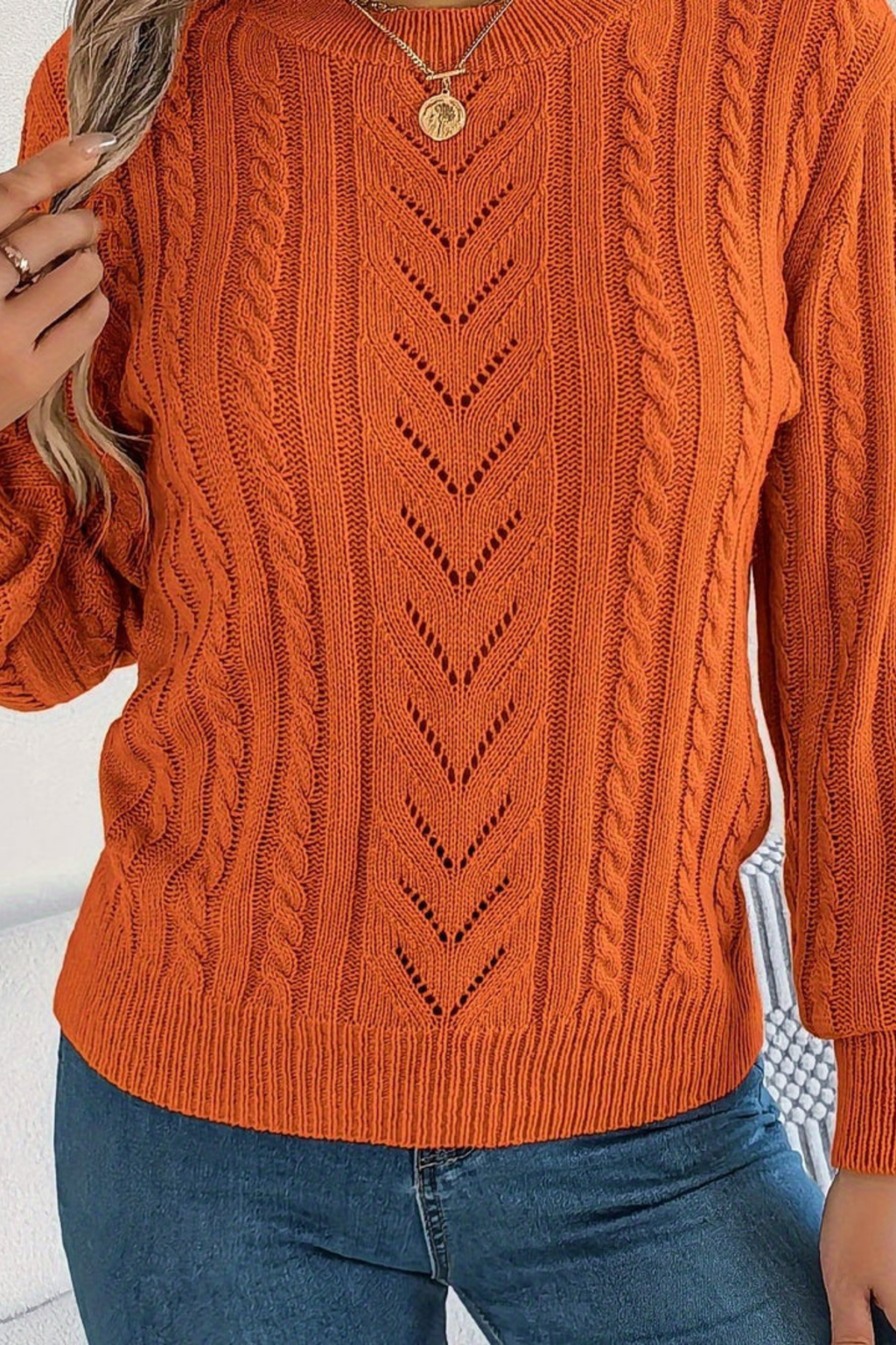 Women's Openwork Cable Knit Sweater