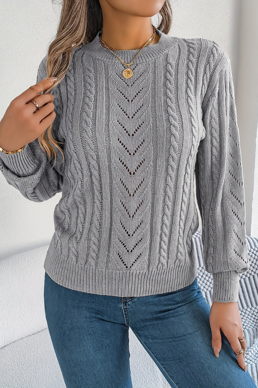 Women's Openwork Cable Knit Sweater