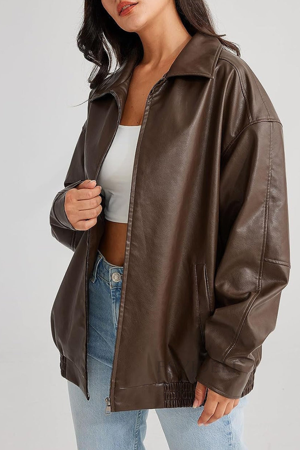 Women's Oversized Faux Leather Bomber Jacket