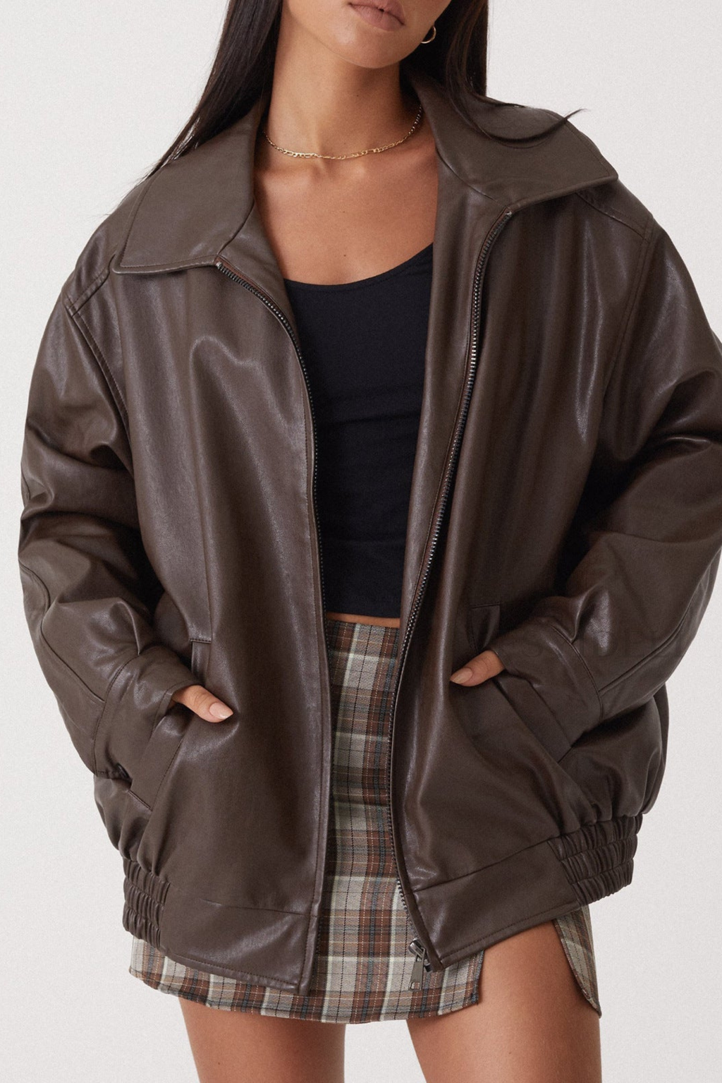 Women's Oversized Faux Leather Bomber Jacket