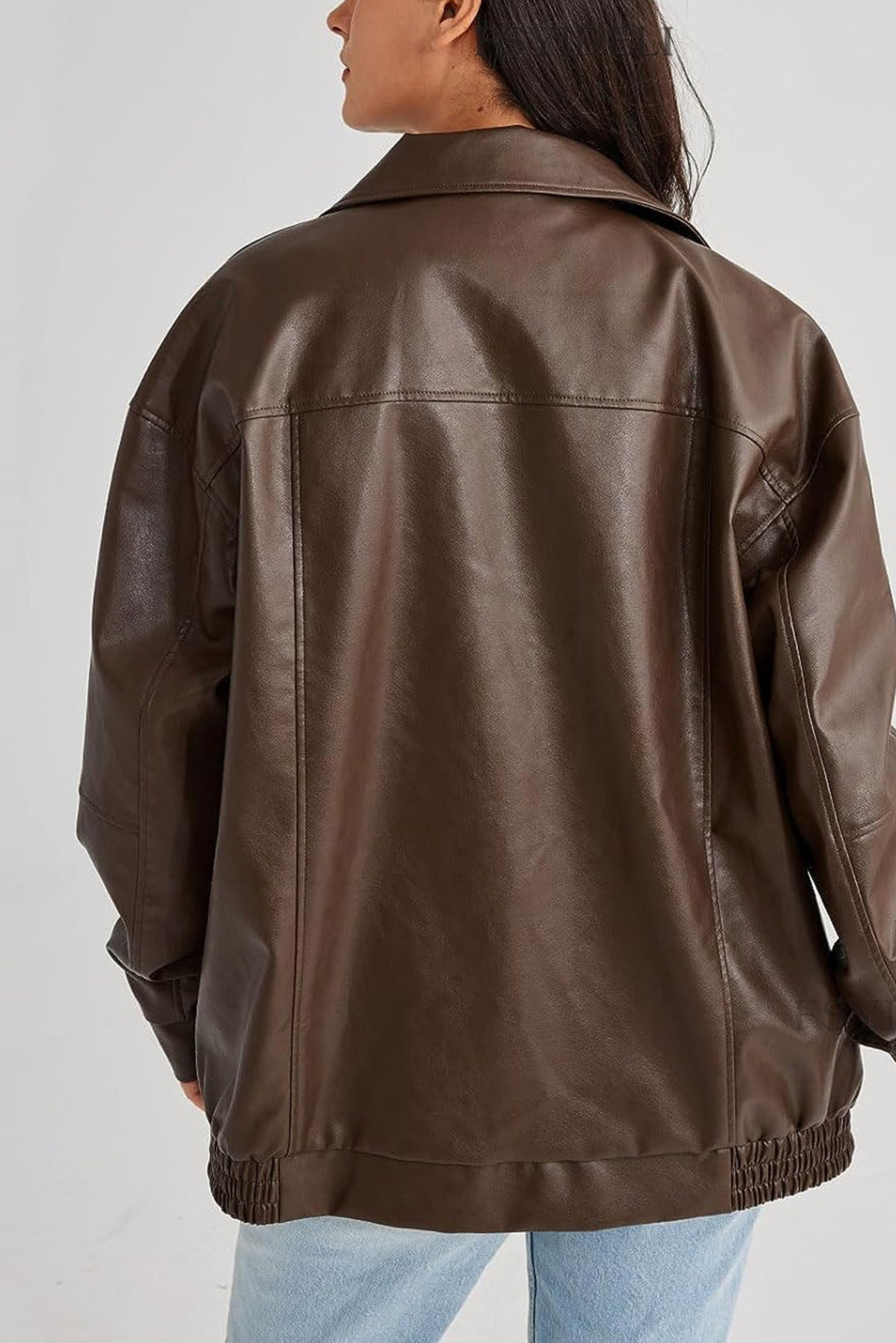 Women's Oversized Faux Leather Bomber Jacket