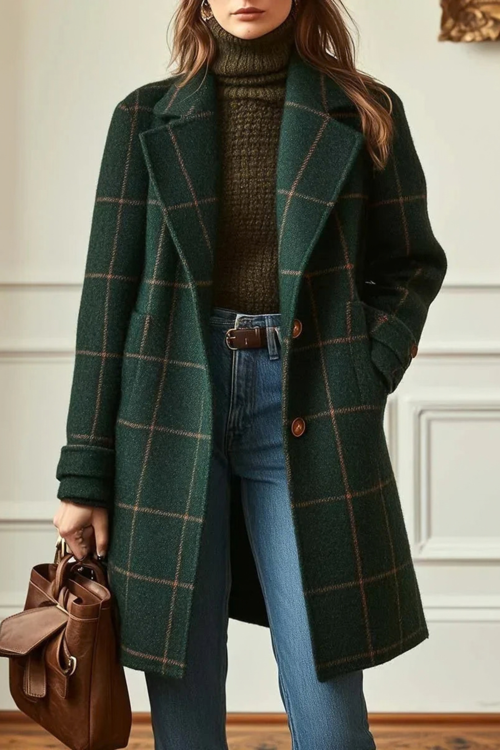 Oversized Plaid Notch Lapel Coat