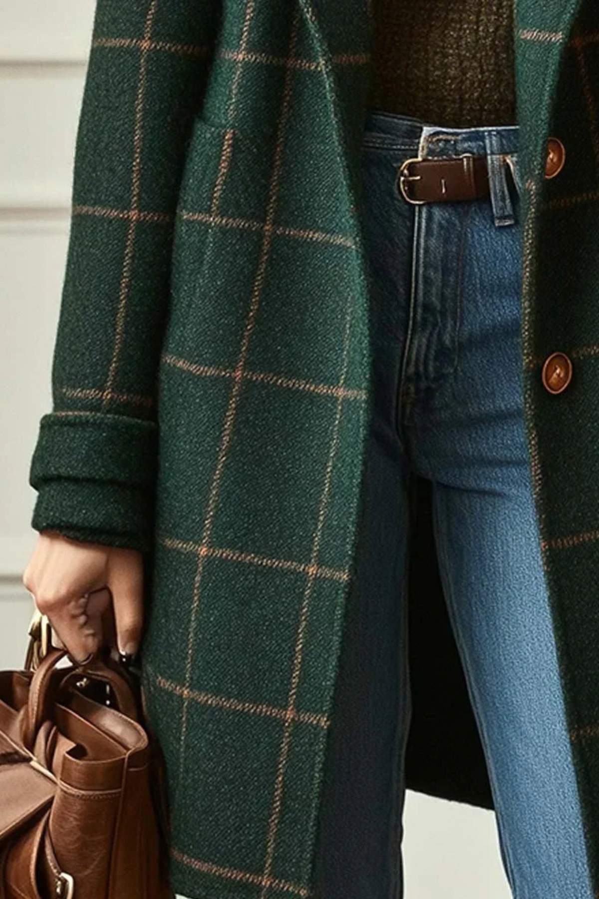 Oversized Plaid Notch Lapel Coat