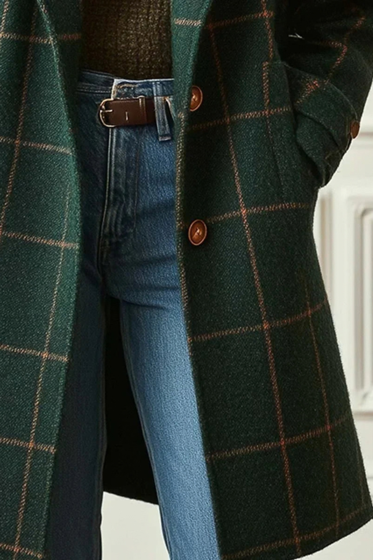Oversized Plaid Notch Lapel Coat